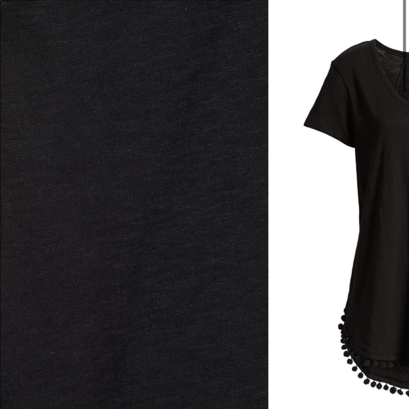 Caslon Pom Tee Black Short Sleeve Scoop Women Top - Picture 5 of 6